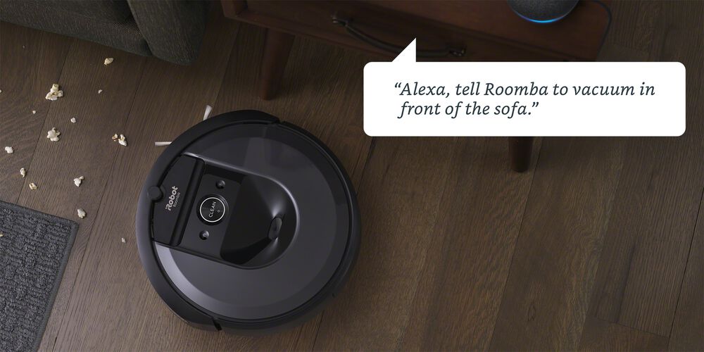 Communicating with a Roomba via Alexa in a room with popcorn on the floor